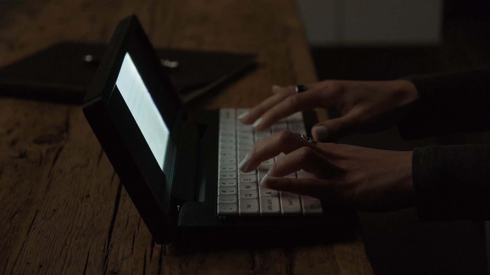 Writing on Zerowriter Fold at night